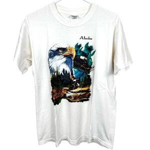 Vintage Alaska Eagle white tshirt, M, cotton Graphic tee wildlife mountains Y2K